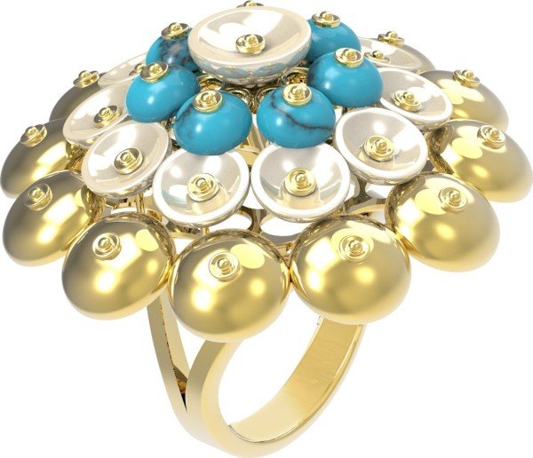 Кольцо из лимонного золота c бирюзой и перламутром