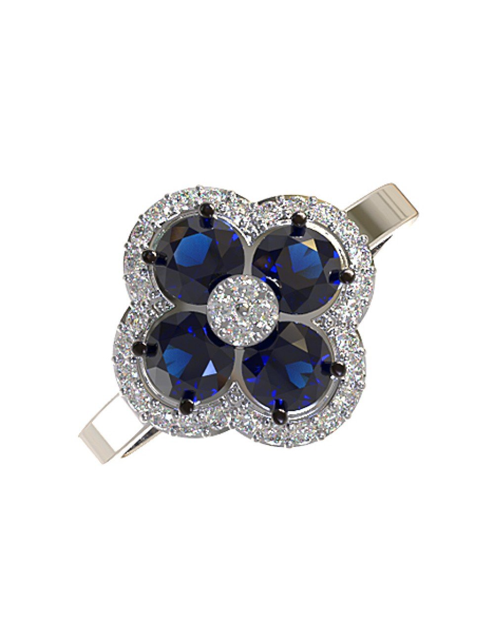 Кольцо из белого золота c бриллиантами и сапфиром