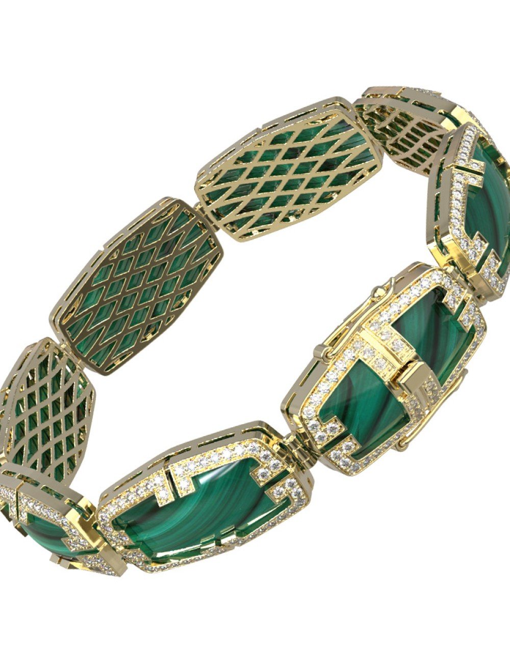 Браслет из лимонного золота c бриллиантами, рубином и малахитом