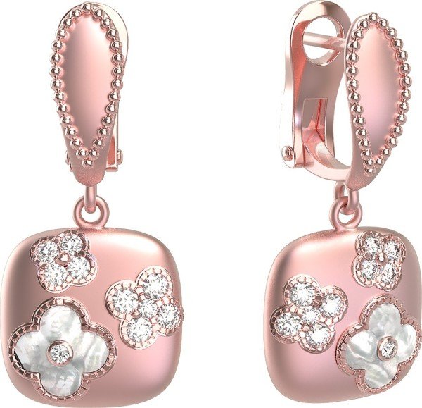 Серьги из розового золота c бриллиантами и перламутром