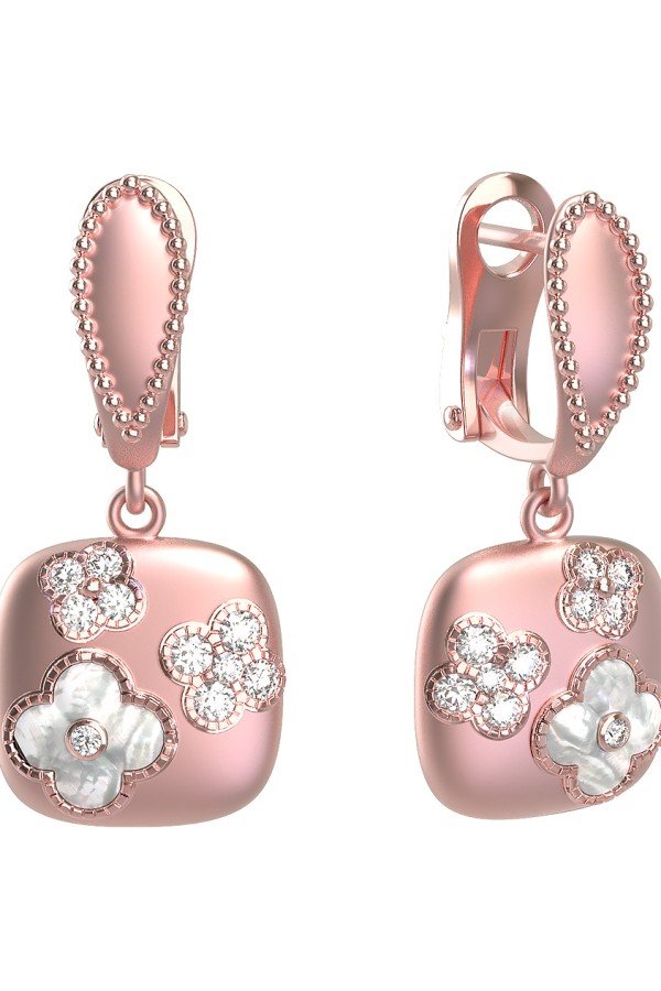 Серьги из розового золота c бриллиантами и перламутром