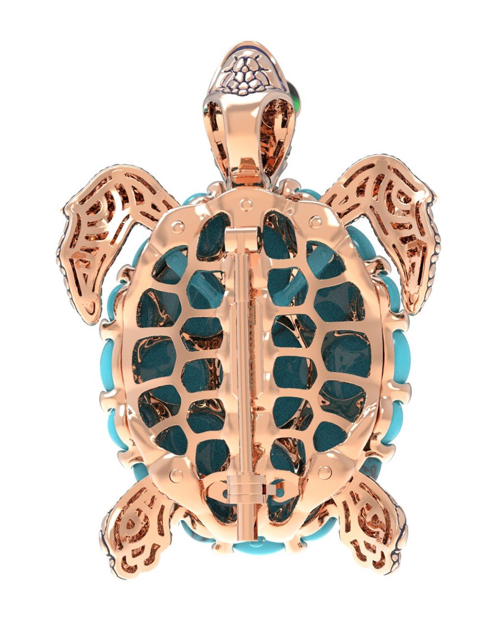 Брошь из золота c эмалью и бирюзой