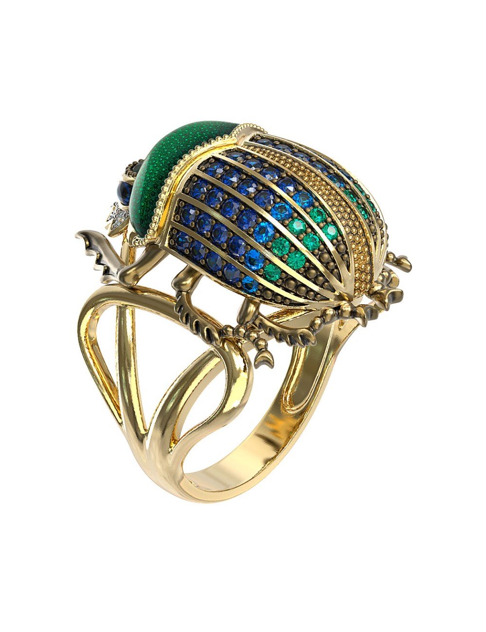 Кольцо из лимонного золота c эмалью, фианитом и турмалином