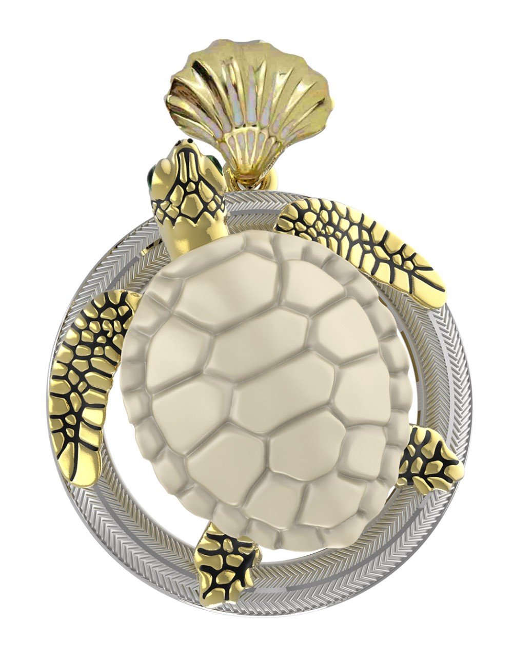 Подвеска из лимонного золота c эмалью и бивнем мамонта