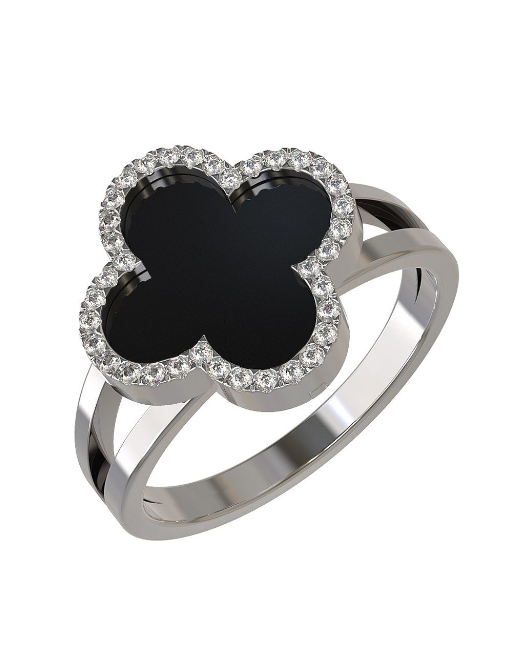 Кольцо из белого золота c бриллиантами и ониксом