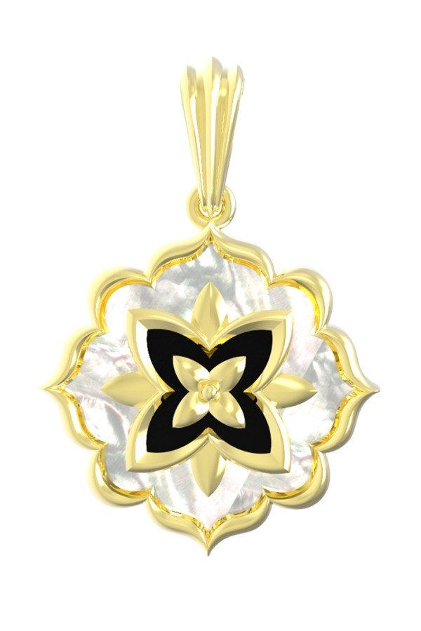 Подвеска из лимонного золота c ониксом и перламутром