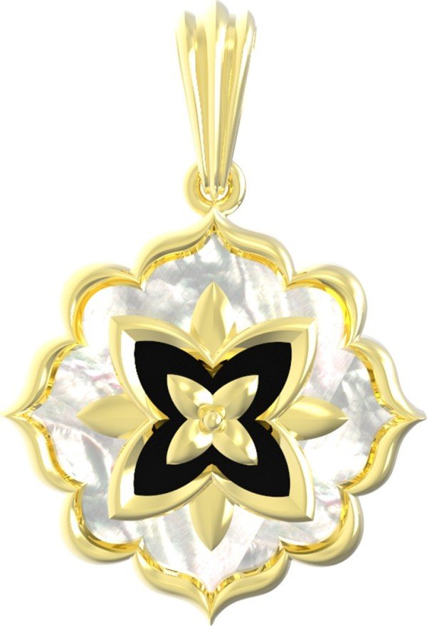 Подвеска из лимонного золота c ониксом и перламутром