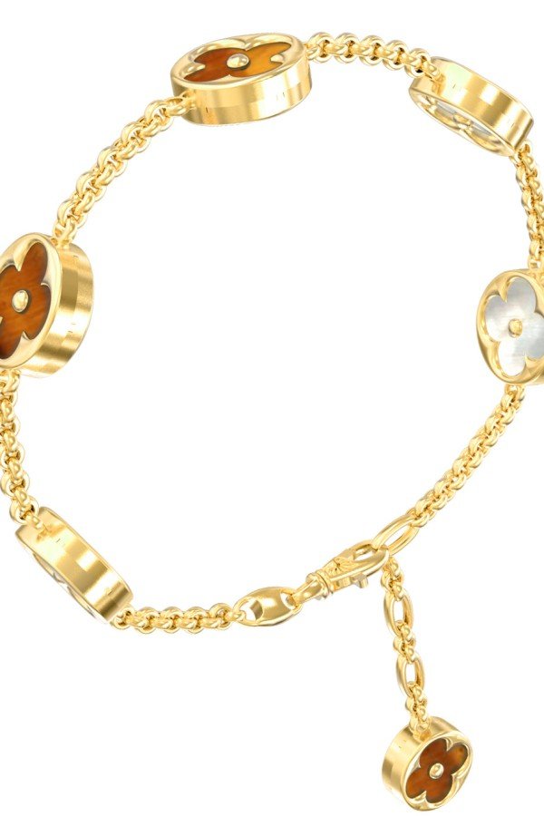 Браслет из лимонного золота c тигровым глазом и перламутром
