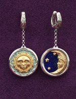 Серьги из белого золота c бирюзой и лазуритом