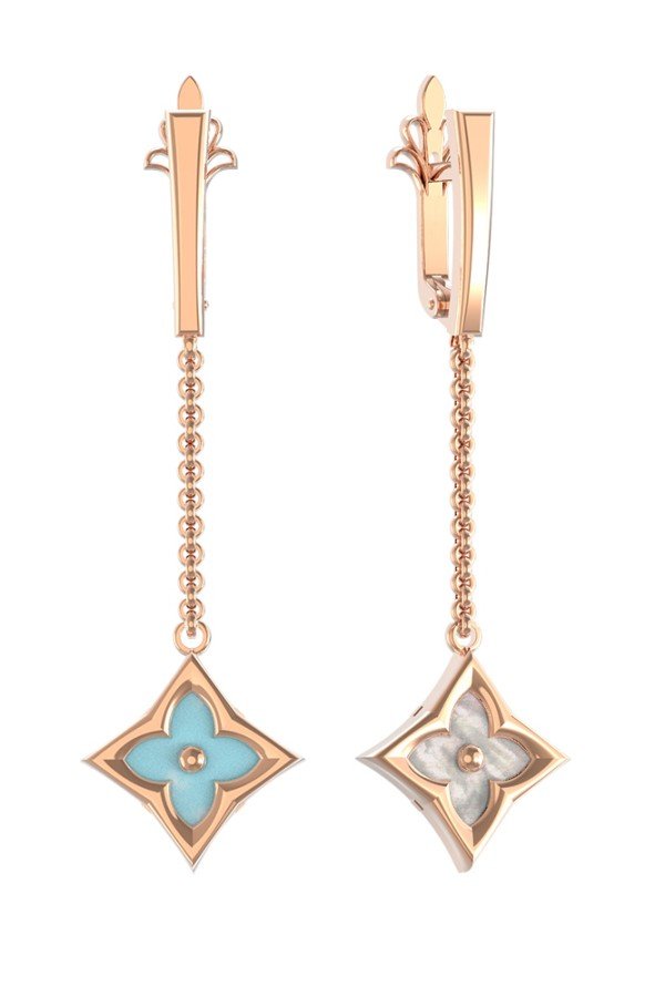 Серьги из золота c бирюзой и перламутром