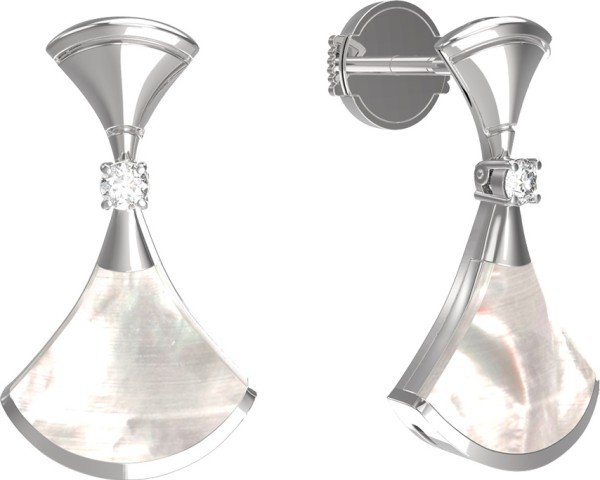 Серьги из белого золота c бриллиантами и перламутром