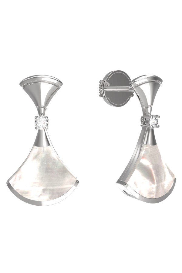 Серьги из белого золота c бриллиантами и перламутром