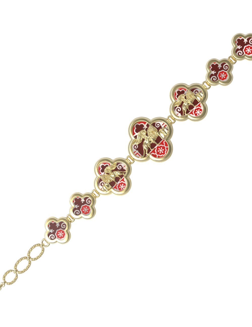 Браслет из лимонного золота c эмалью, жемчугом и перламутром