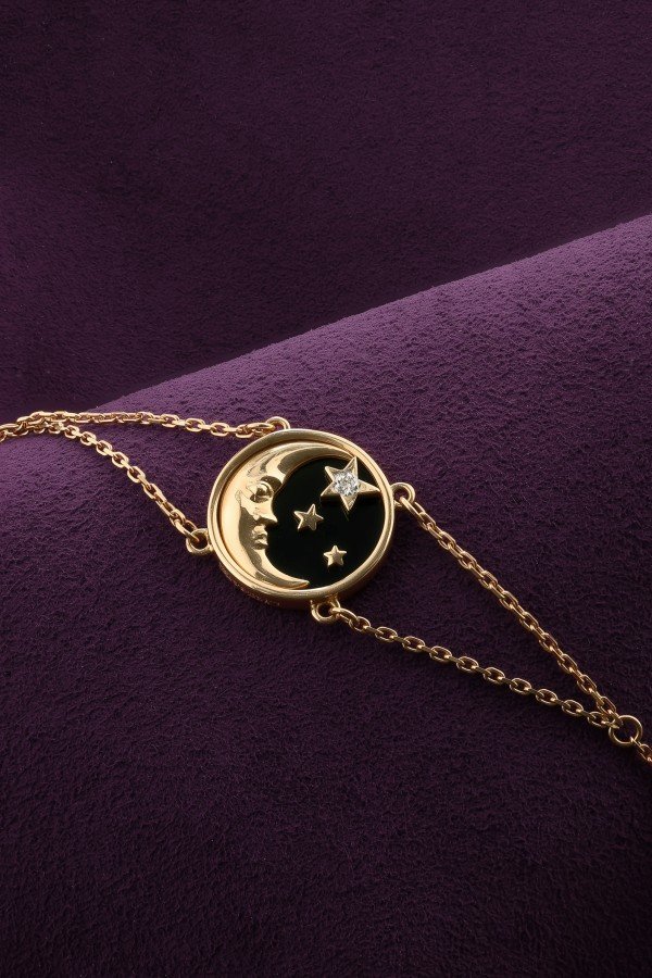 Браслет из лимонного золота c бриллиантами и ониксом