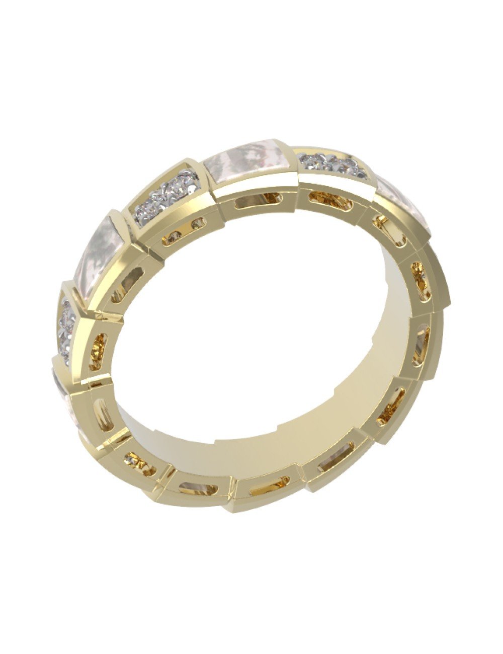 Кольцо из лимонного золота c бриллиантами и перламутром