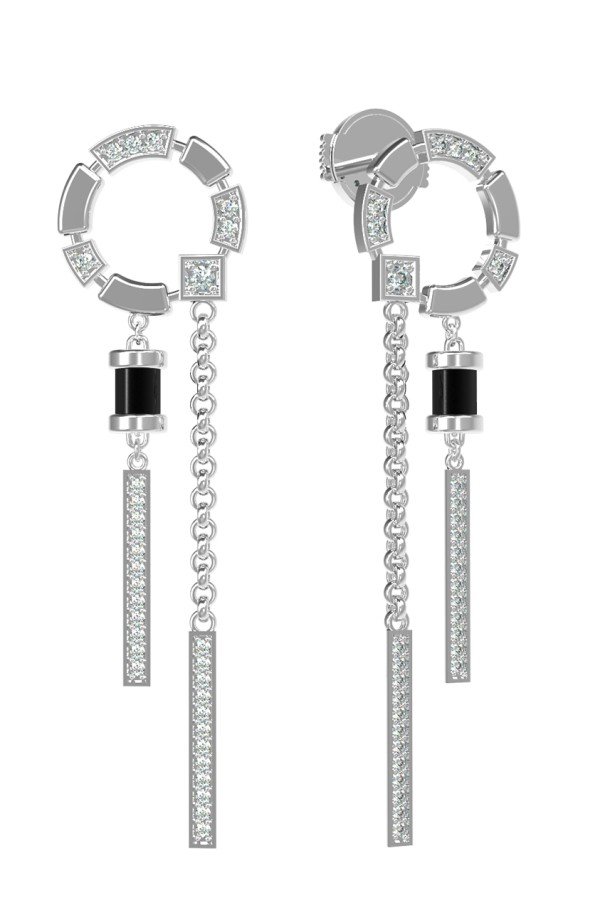 Серьги из белого золота c бриллиантами и ониксом