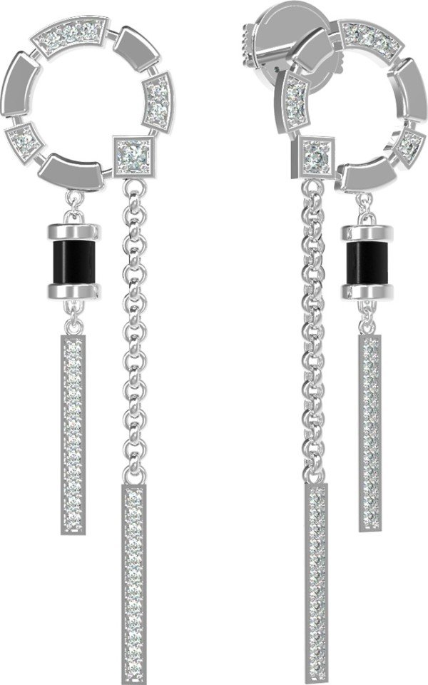 Серьги из белого золота c бриллиантами и ониксом