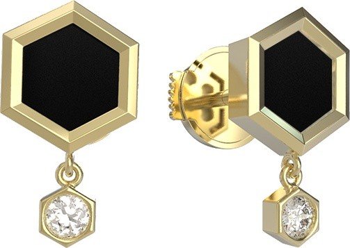 Серьги из лимонного золота c бриллиантами и ониксом