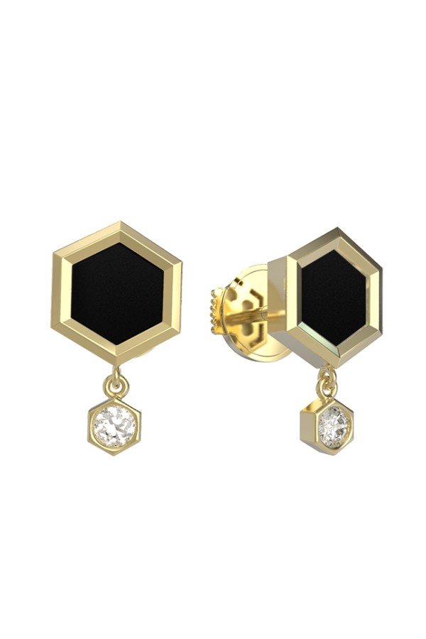 Серьги из лимонного золота c бриллиантами и ониксом