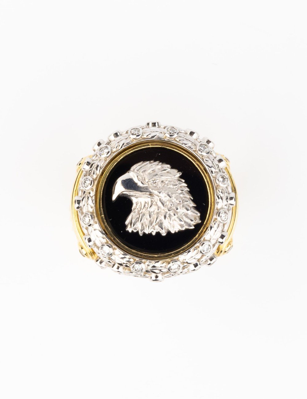 Кольцо из лимонного золота c бриллиантами и ониксом