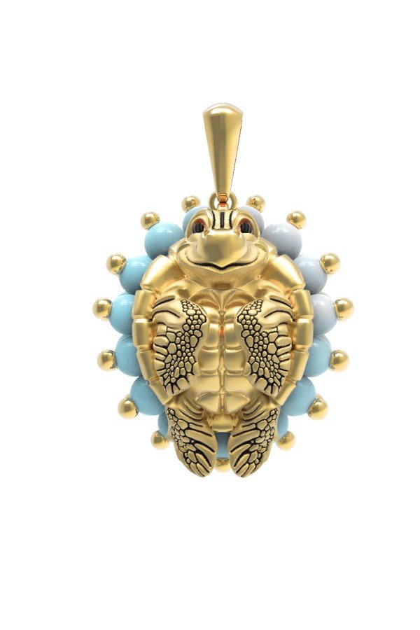 Подвеска из лимонного золота c эмалью и бирюзой