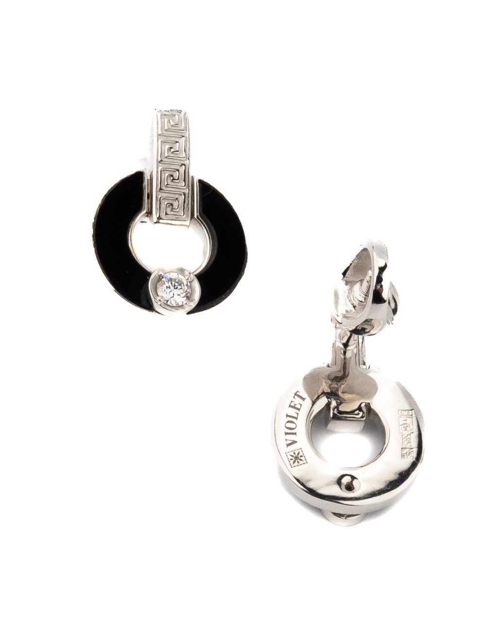 Серьги из белого золота c бриллиантами и ониксом