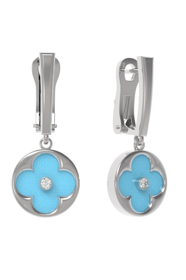 Серьги из белого золота c бриллиантами и бирюзой