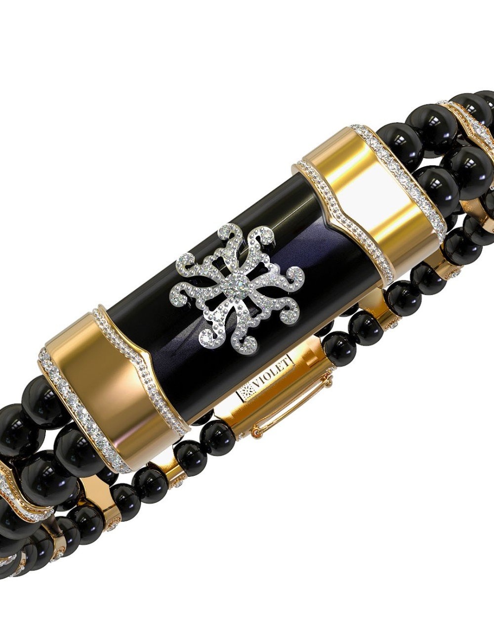 Браслет из лимонного золота c бриллиантами и ониксом