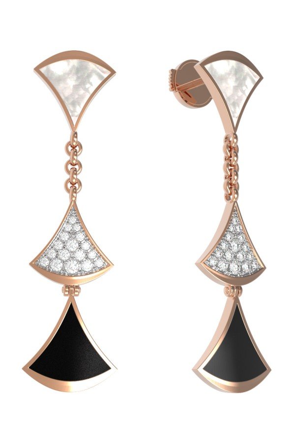 Серьги из золота c бриллиантами, ониксом и перламутром