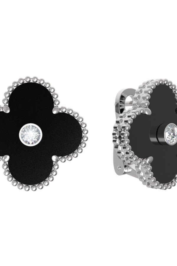 Серьги из белого золота c бриллиантами и ониксом