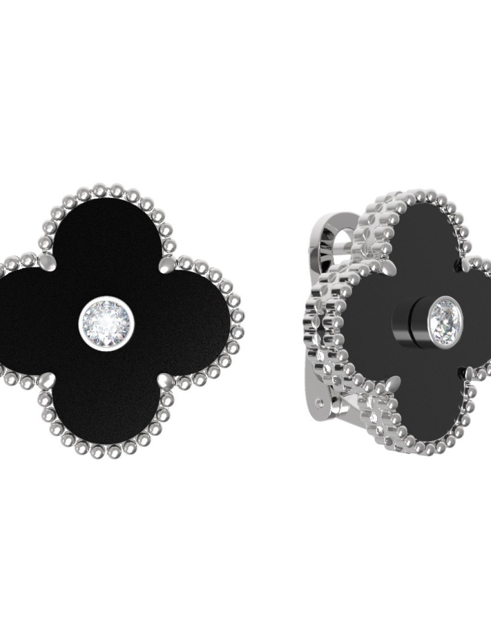 Серьги из белого золота c бриллиантами и ониксом