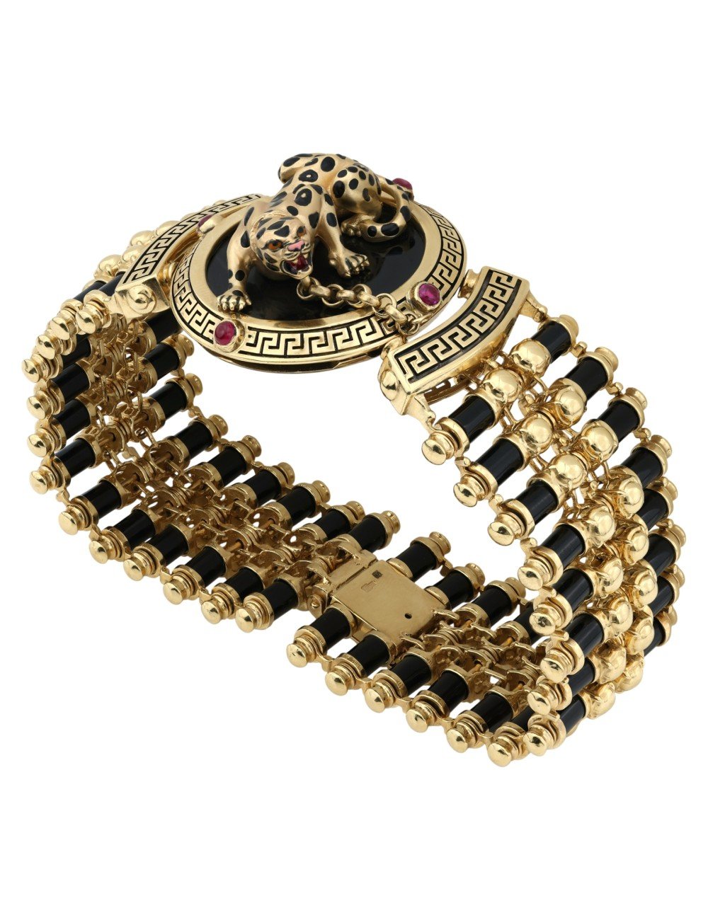 Браслет из лимонного золота c эмалью, ониксом и рубином