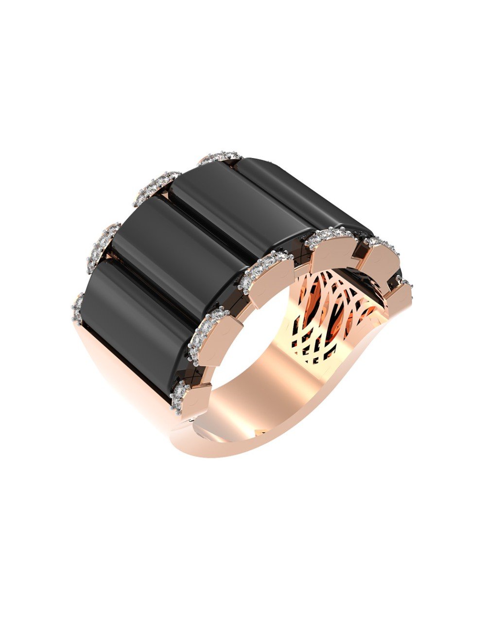 Кольцо из золота c бриллиантами и ониксом