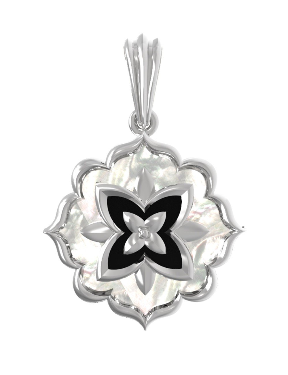 Подвеска из белого золота c ониксом и перламутром