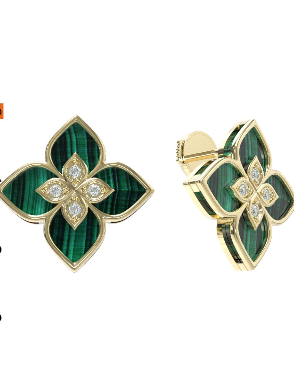 Серьги из лимонного золота c бриллиантами и малахитом