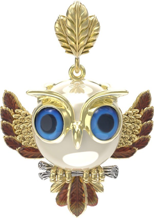 Подвеска из лимонного золота c эмалью и жемчугом