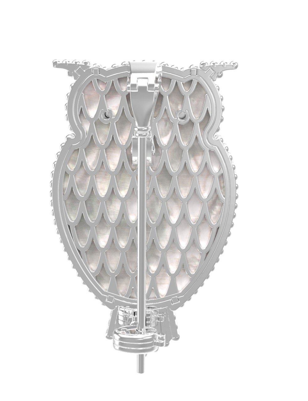 Брошь из белого золота c эмалью, ониксом и перламутром