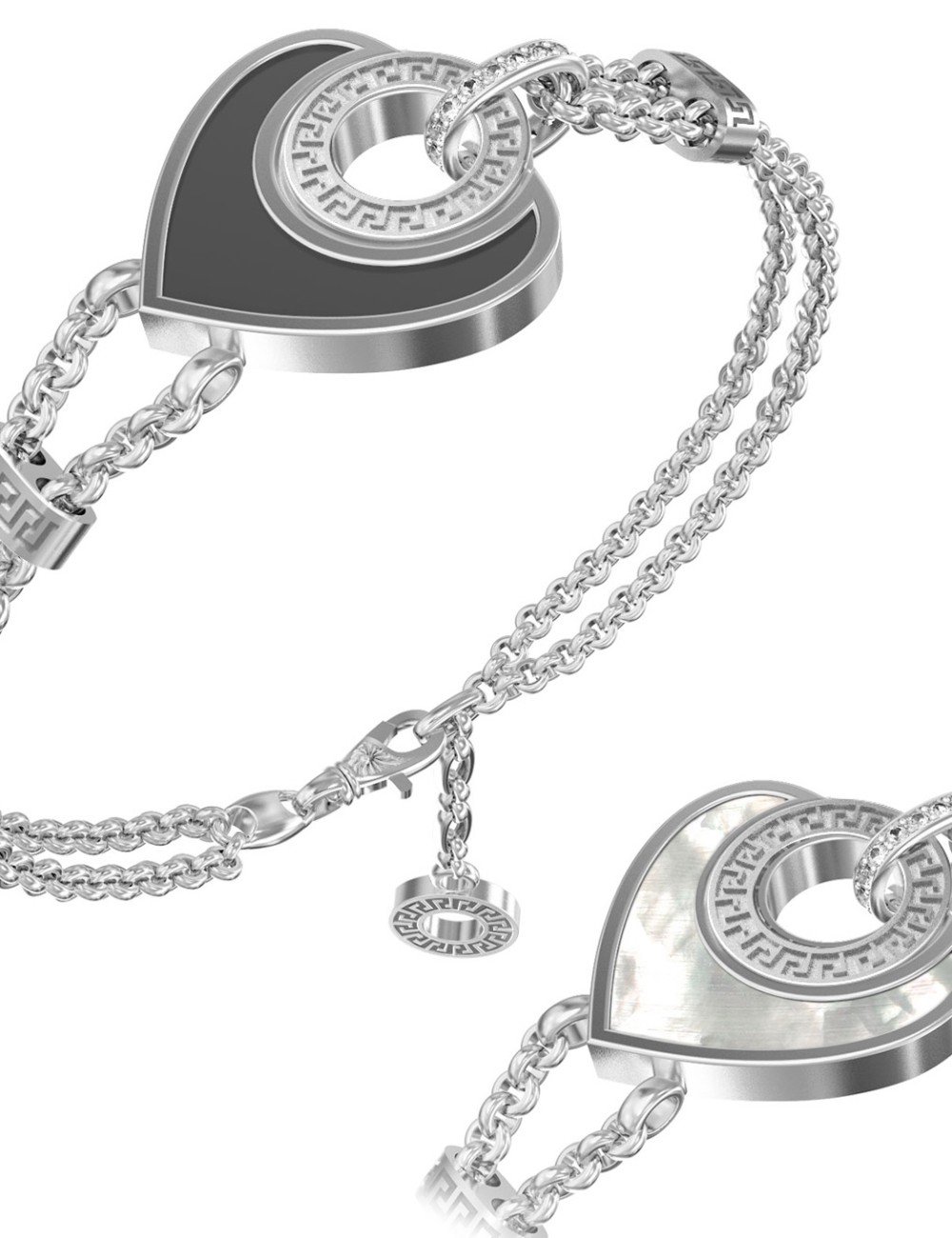 Браслет из белого золота c фианитом, ониксом и перламутром