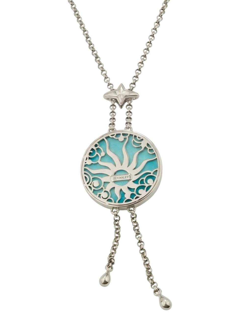 Колье из белого золота c бирюзой и перламутром