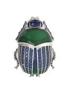 Брошь из белого золота c эмалью, фианитом и сапфиром