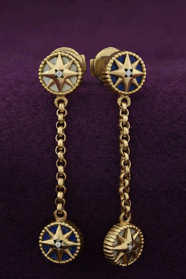 Серьги из лимонного золота c бриллиантами, лазуритом и перламутром