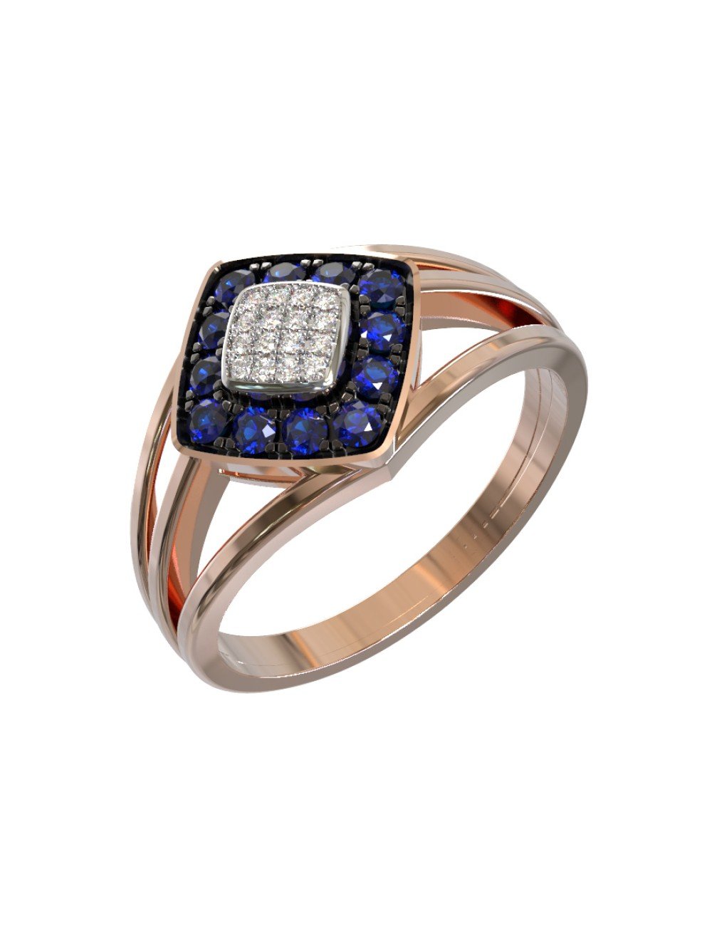 Кольцо из золота c бриллиантами и сапфиром