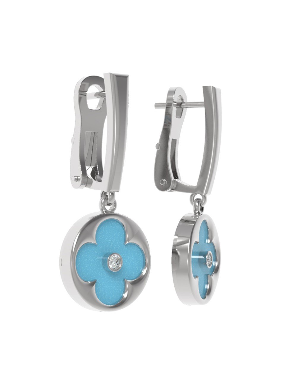 Серьги из белого золота c бриллиантами и бирюзой