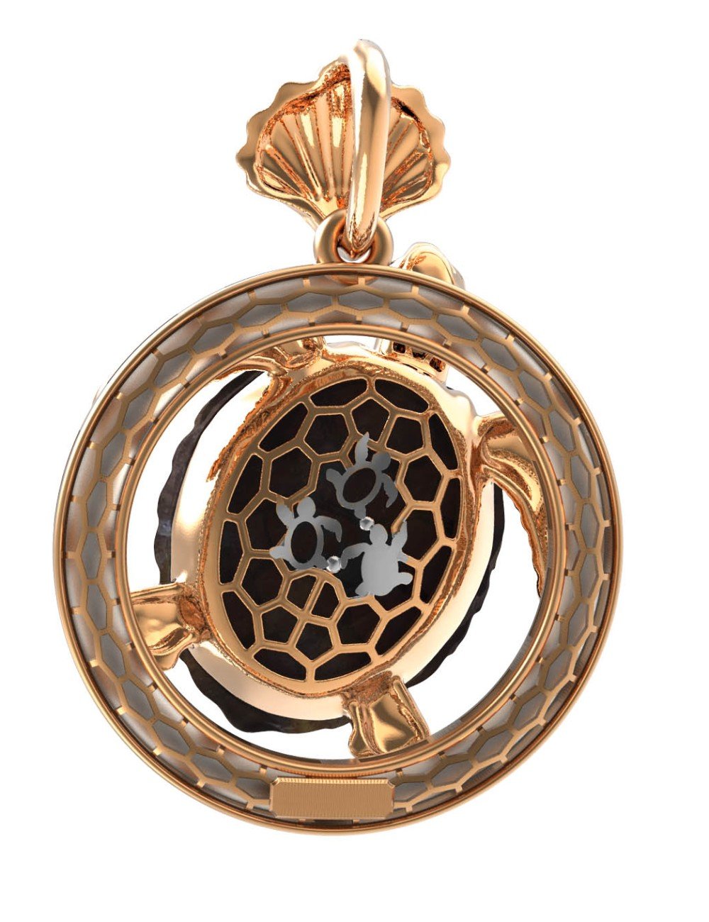 Подвеска из золота c эмалью и железным деревом