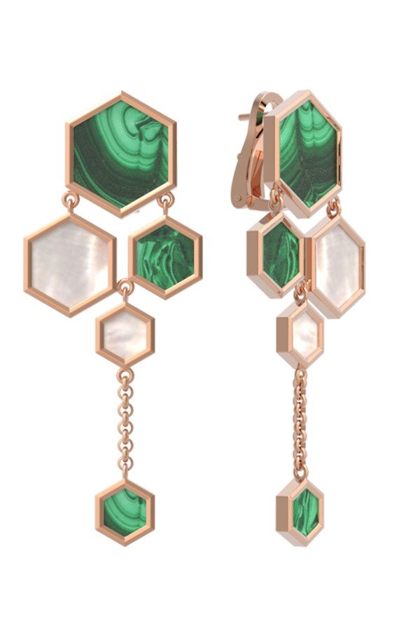 Серьги из золота c малахитом и перламутром