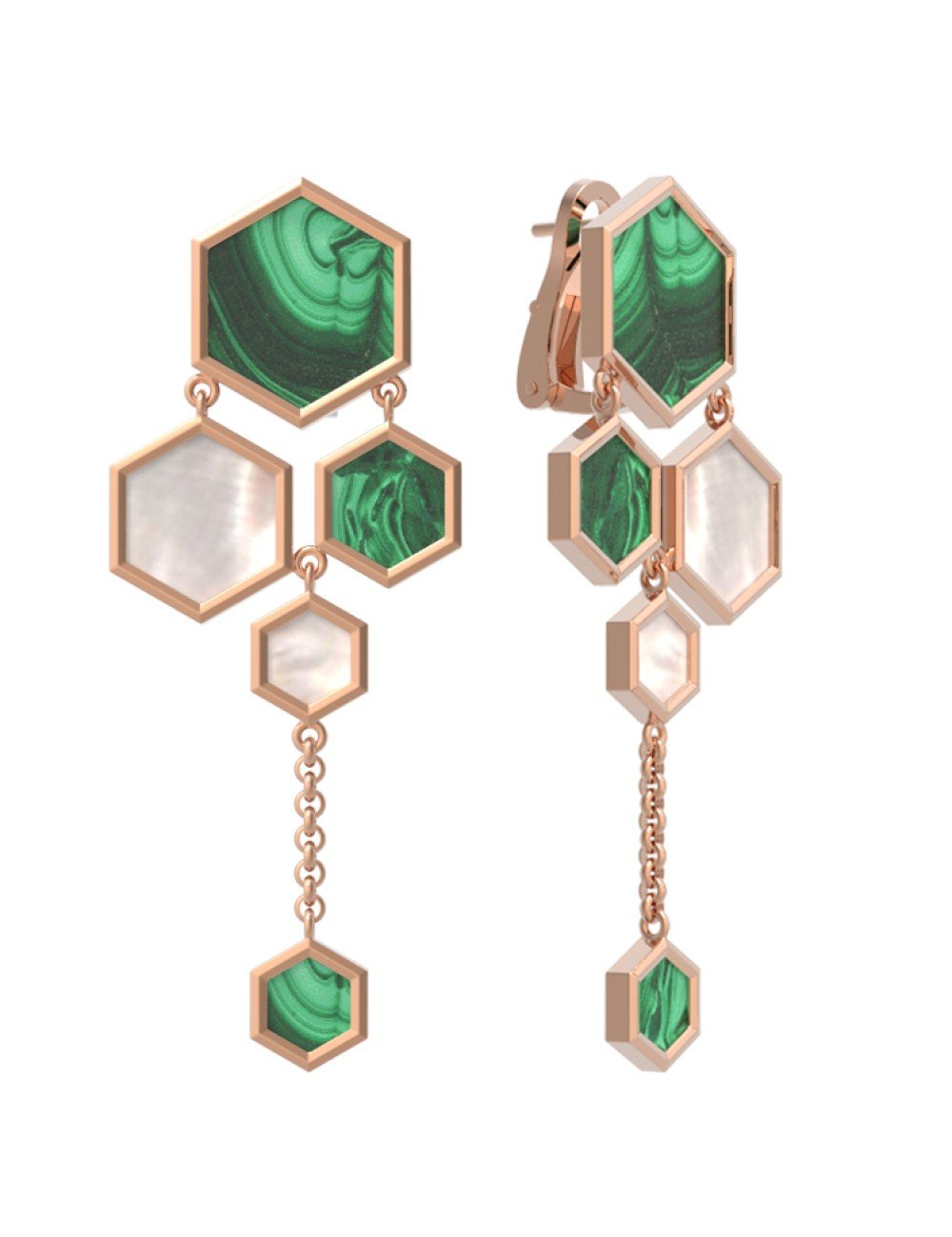 Серьги из золота c малахитом и перламутром