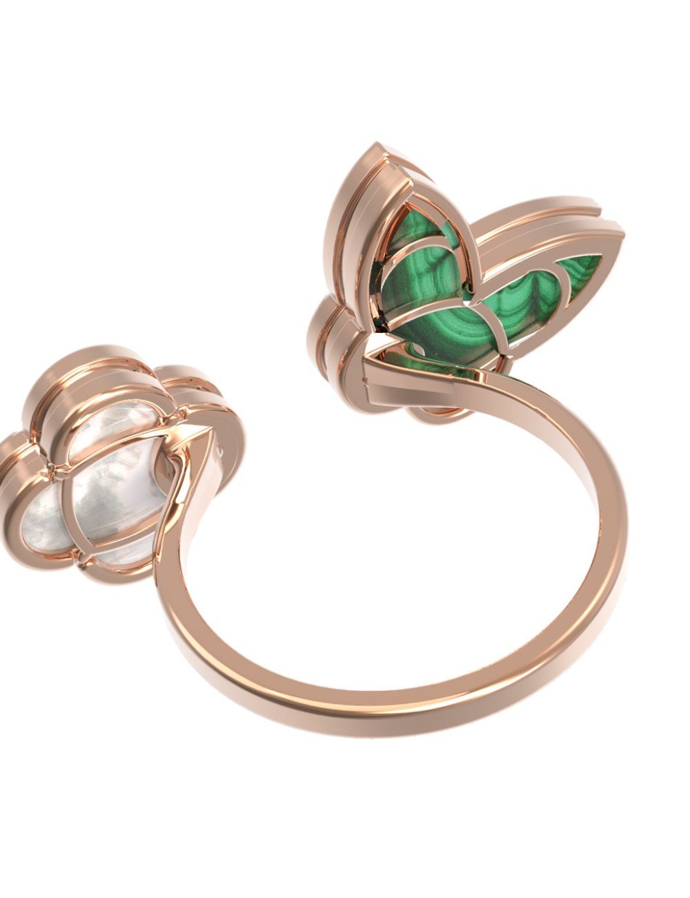 Кольцо из золота c малахитом и перламутром