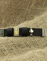 Браслет из серебра и золота c кожаным шнурком