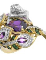 Кольцо из лимонного золота c фианитом и аметистом