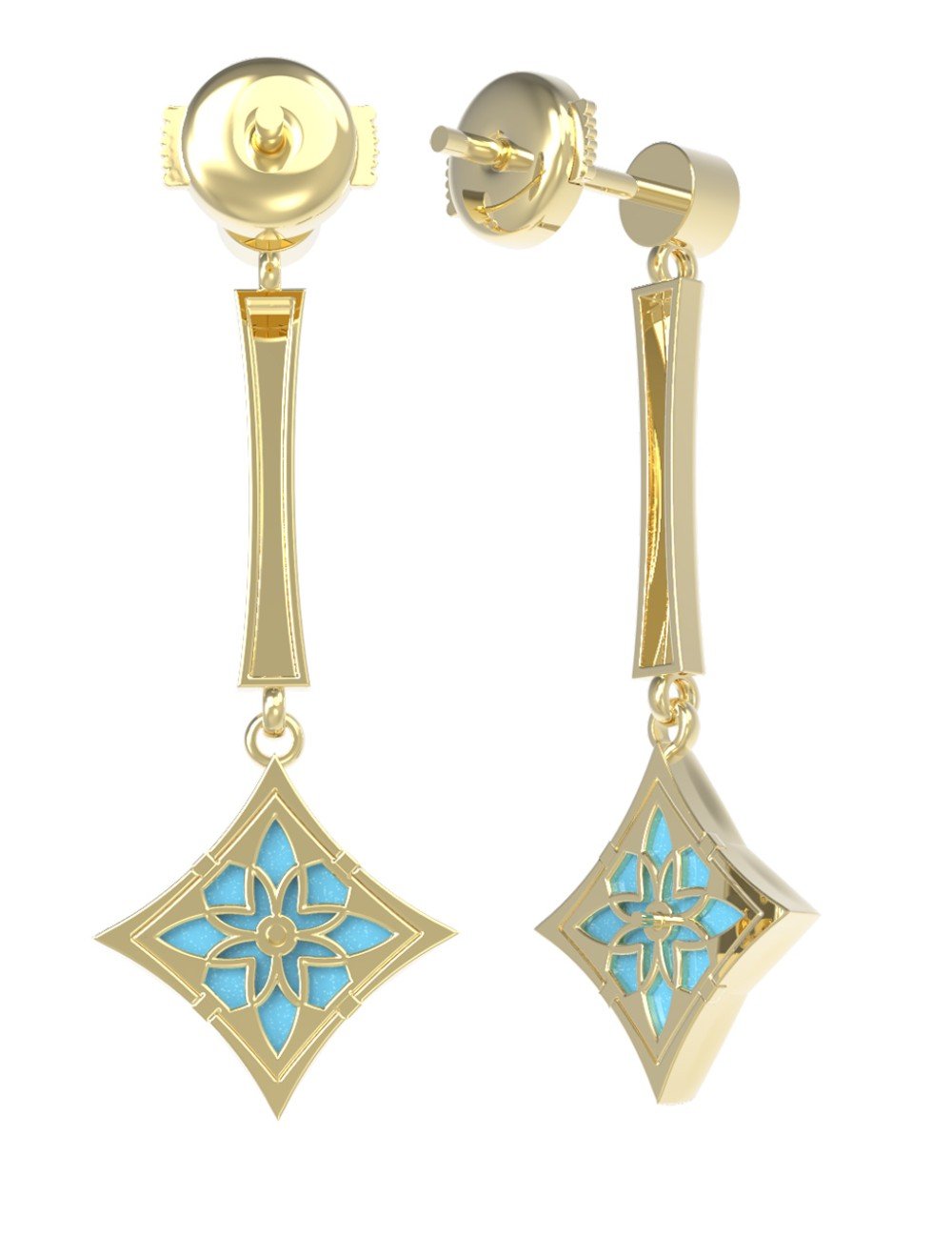 Серьги из лимонного золота c фианитом и бирюзой